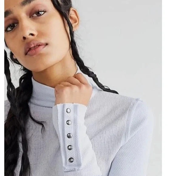 FREE PEOPLE BOHO TOP CUFFED LONG SLEEVES SHIRT MOCK TURTLENECK TEE A2C - Picture 8 of 14